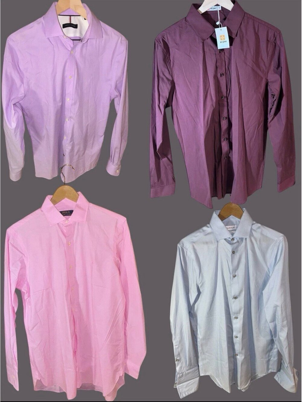 Lot Of 4 Long Sleeve Mens Button Down Dress Shirts/ Brands Tommy, Polo, Calvin